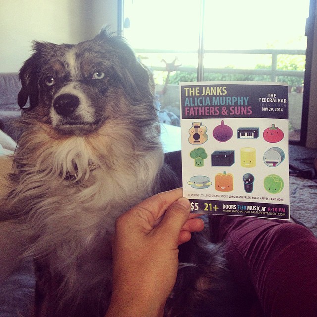 my new bud Harlow is way down with our show this Saturday! she even agreed to be part of the promo! yay! come hang out this Saturday in long beach @thefederalbarlb to celebrate local food and music with @thejanks, @fathersandsuns, @longbeachfresh, @socalharest, and us! woot!