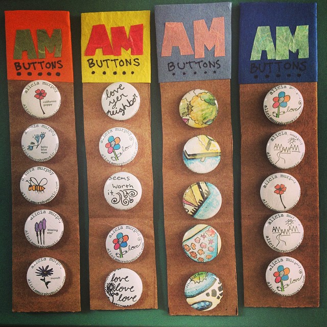 AM button packs are going to be for sale on aliciamurphymusic.com/merch so soon! yay buttons! xo