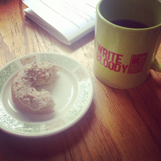 donut. coffee. poetry. shake it all up and put it on a bus. a poetry bus. that's what I'm doing tonight...I knew you were wondering. I'm very intuitive. and caffeinated. very much caffeinated. #poetrybus #writebloody