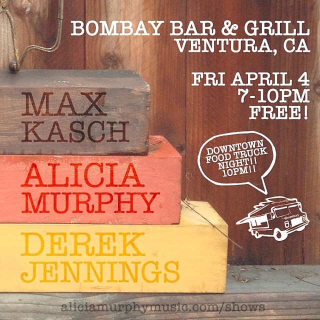 this Friday! in Ventura! it's gonna be great and there are food trucks outside the venue after the show! #ventura #liveatbombay